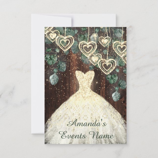 Sweet 16th Birthday BRIDAL Rustic Gold Hearts Conf Invitation (Back)