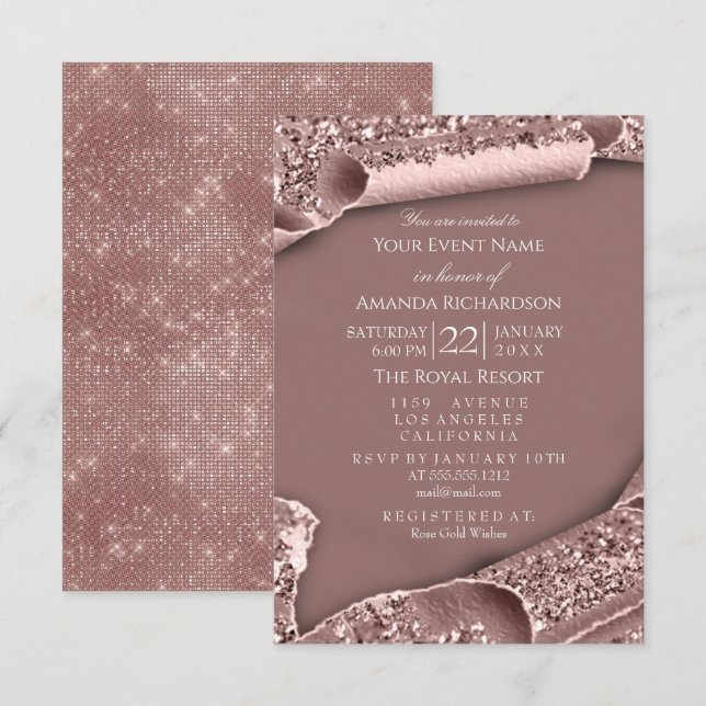 Sweet 16th Birthday Bridal Shower 3D Glitter Rose Invitation (Front/Back)