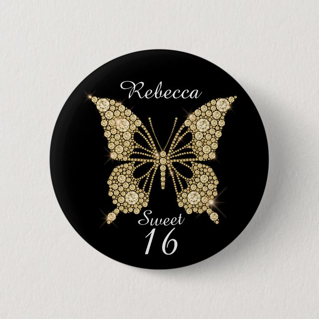 Sweet 16th Birthday Butterfly Personalized 6 Cm Round Badge (Front)