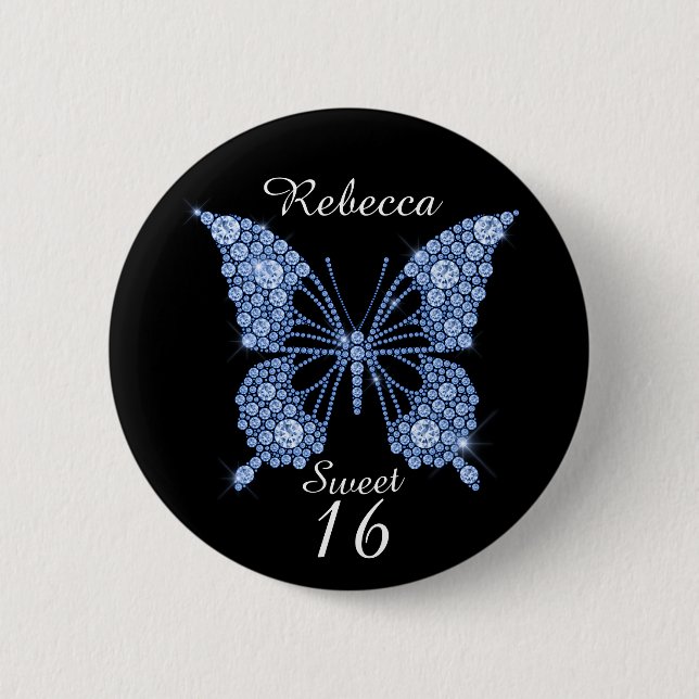 Sweet 16th Birthday Butterfly Personalized 6 Cm Round Badge (Front)