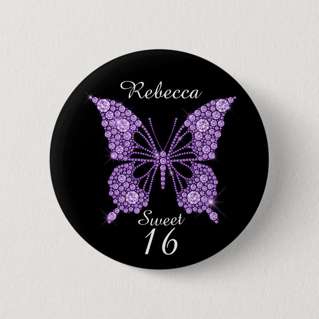 Sweet 16th Birthday Butterfly Personalized 6 Cm Round Badge (Front)