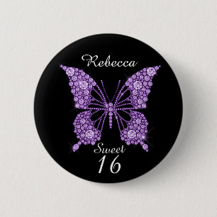 Sweet 16th Birthday Butterfly Personalized 6 Cm Round Badge
