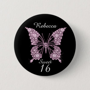 Sweet 16th Birthday Butterfly Personalized 6 Cm Round Badge