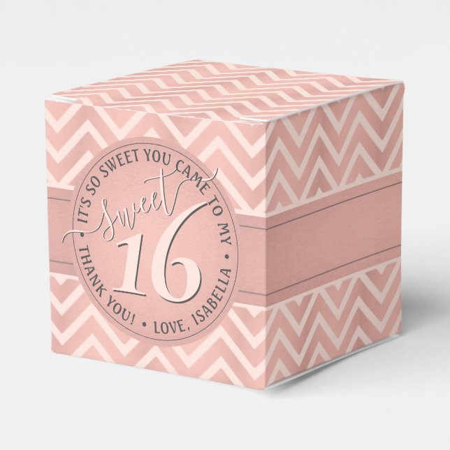 Sweet 16th Birthday Cute & Chic Rose Gold Chevron Favour Box (Front Side)