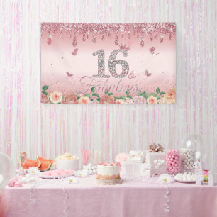 Sweet 16th Birthday Decorations for Girls Happy 16 Banner