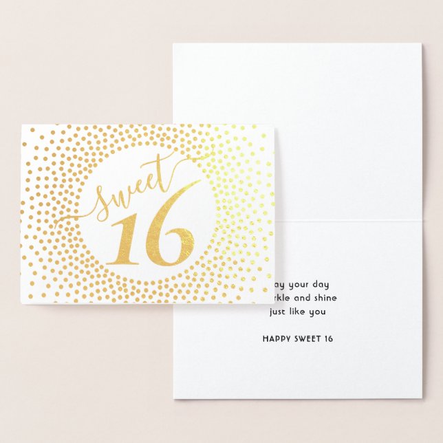 Sweet 16th Birthday Glittery Confetti Script Gold Foil Card (Display)