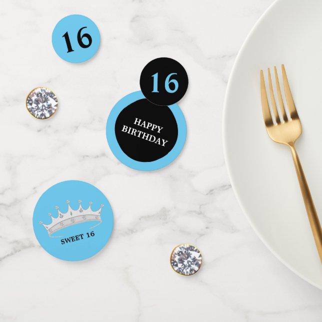 Sweet 16th Birthday on turquoise blue & black Confetti (Group)