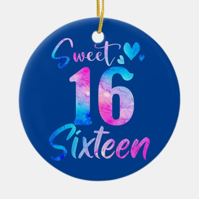 Sweet 16th Birthday Party Celebration Sixteen Ceramic Tree Decoration (Front)