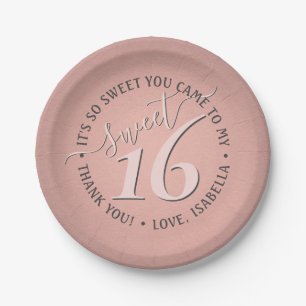 Sweet 16th Birthday Party Elegant Girly Rose Gold Paper Plate