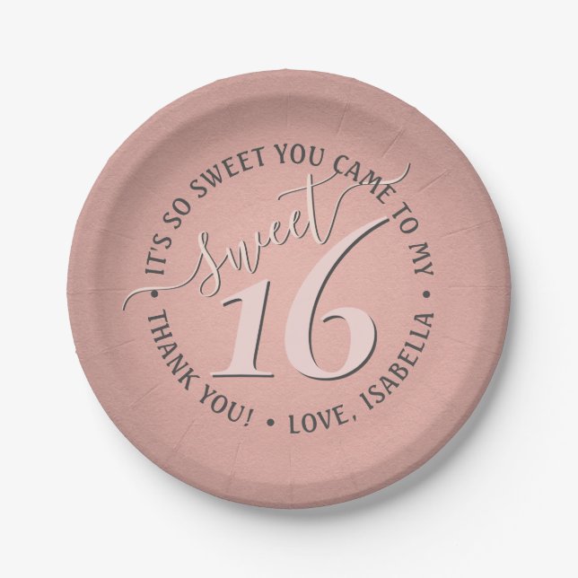 Sweet 16th Birthday Party Elegant Girly Rose Gold Paper Plate (Front)
