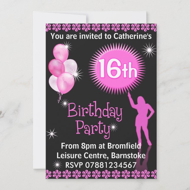 Sweet 16th Birthday Party Invitation (Front)