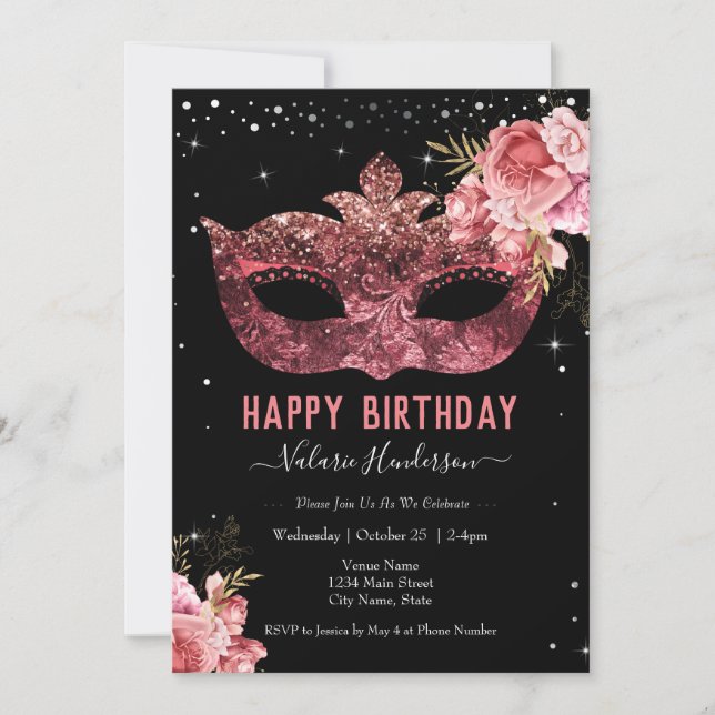 Sweet 16th Birthday Party Masquerade Invitation (Front)