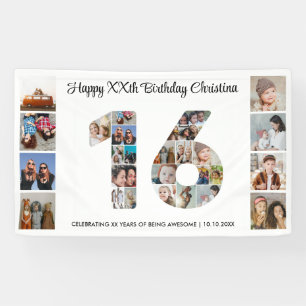 Sweet 16th Birthday Party Number 16 Photo Collage Banner