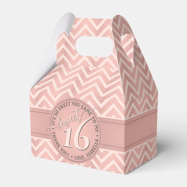 Sweet 16th Birthday Party Pink Chevron Thank You Favour Box (Front Side)