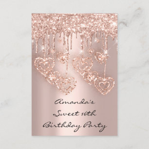 Sweet 16th Birthday Party Rose Glitter Drips Heart Invitation