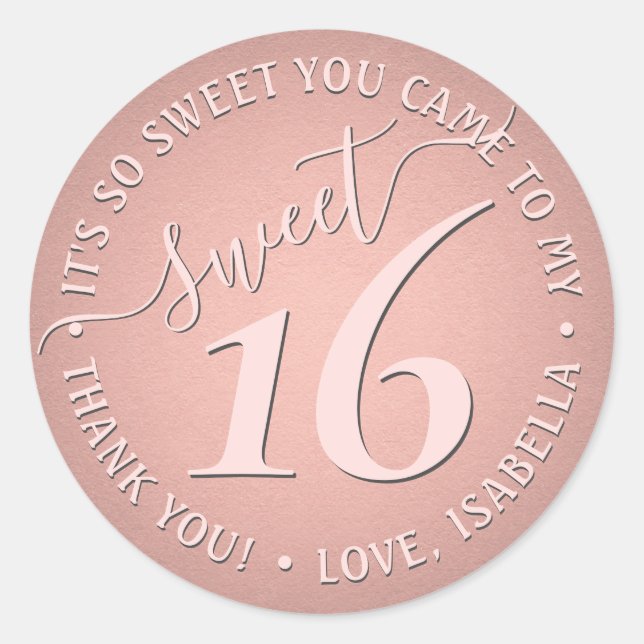 Sweet 16th Birthday Party Thank You Chic Cute Pink Classic Round Sticker (Front)