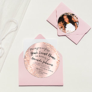 Sweet 16th Birthday  Photo Floral  Rose Pink Royal Invitation