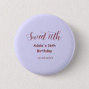 Sweet 16th birthday purple pastel mauve retro name 6 cm round badge