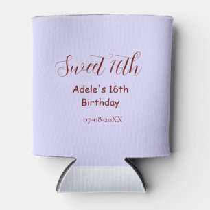 Sweet 16th birthday purple pastel mauve retro name can cooler