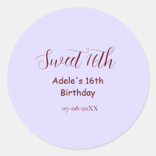 Sweet 16th birthday purple pastel mauve retro name classic round sticker