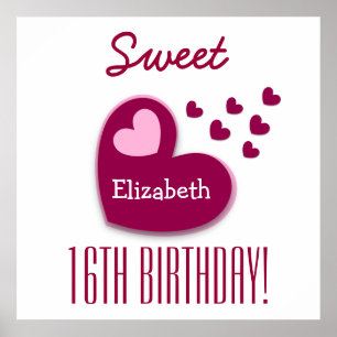Sweet 16th Birthday Sprinkling of Hearts A01C1 Poster
