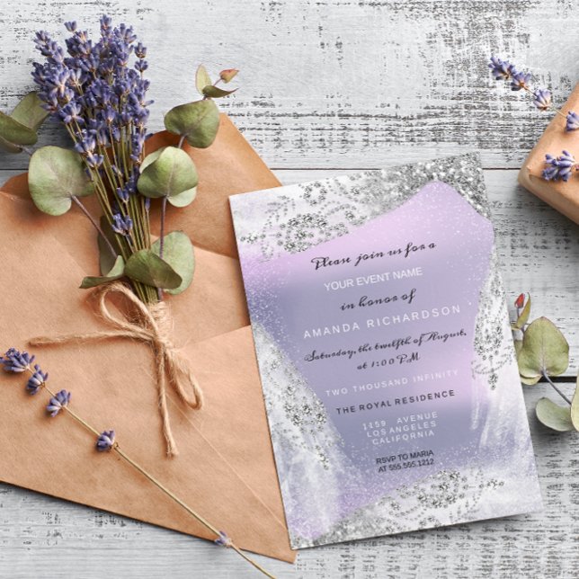 Sweet 16th Bridal Diamond Dress Gray Silver Purple Invitation (Creator Uploaded)