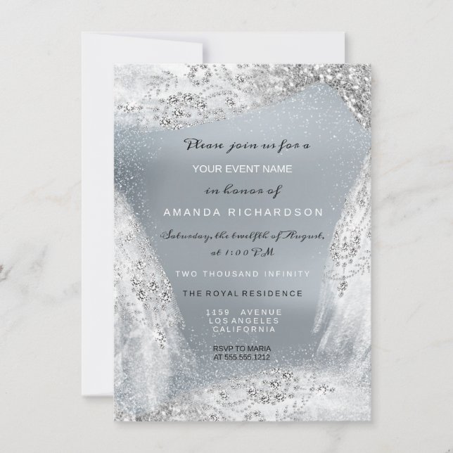 Sweet 16th Bridal Diamond Dress Grey Silver Invitation (Front)