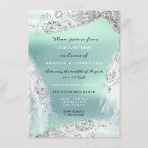 Sweet 16th Bridal Diamond Dress Grey Silver Mint Invitation
