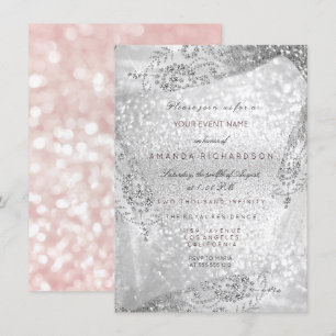 Sweet 16th Bridal Dress Pink Grey Diamond Spark Invitation