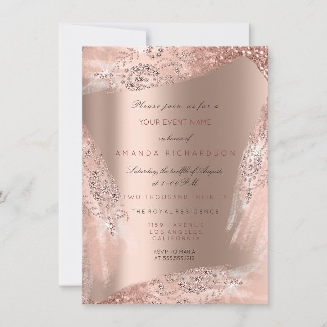 Sweet 16th Bridal Dress Rose Gold Diamond Spark Invitation (Front)