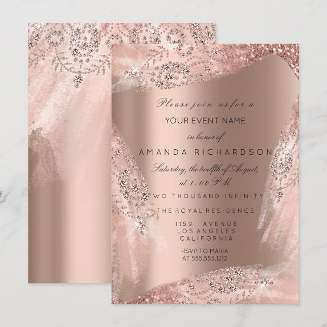 Sweet 16th Bridal Dress Rose Gold Sparkly Invitation (Front/Back)