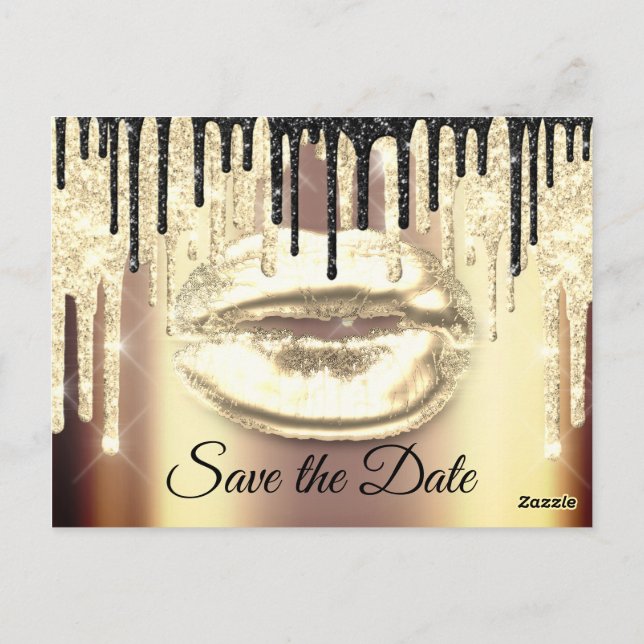 Sweet 16th Bridal Quinceanera Drips Glitter Gold Postcard (Back)