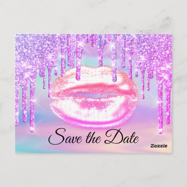 Sweet 16th Bridal Quinceanera Kiss Pink Drips Postcard (Back)