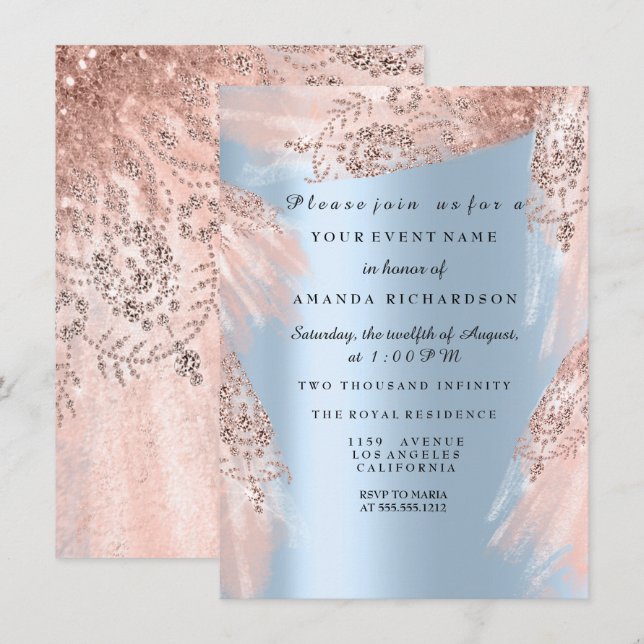 Sweet 16th Bridal Shower Blue Royal Rose Dress Invitation (Front/Back)