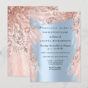 Sweet 16th Bridal Shower Blue Royal Rose Dress Invitation