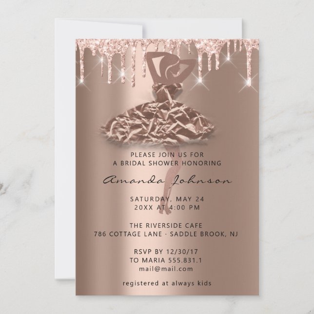 Sweet 16th Bridal Shower Princess Rose Drips  Invitation (Front)