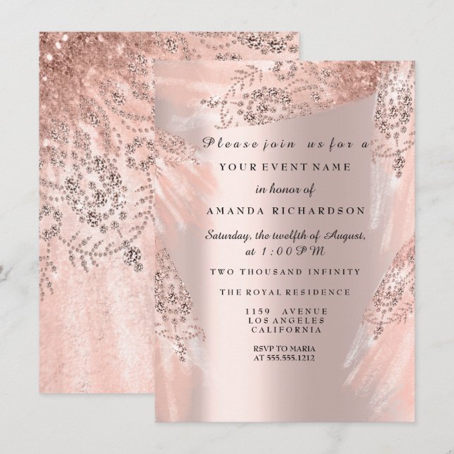 Sweet 16th Bridal Shower Royal Rose Gold Dress Invitation (Front/Back)
