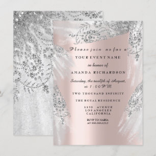 Sweet 16th Bridal Shower Royal Rose Silver Dress Invitation
