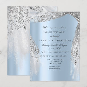 Sweet 16th Bridal Shower Silver Grey Blue Dress Invitation