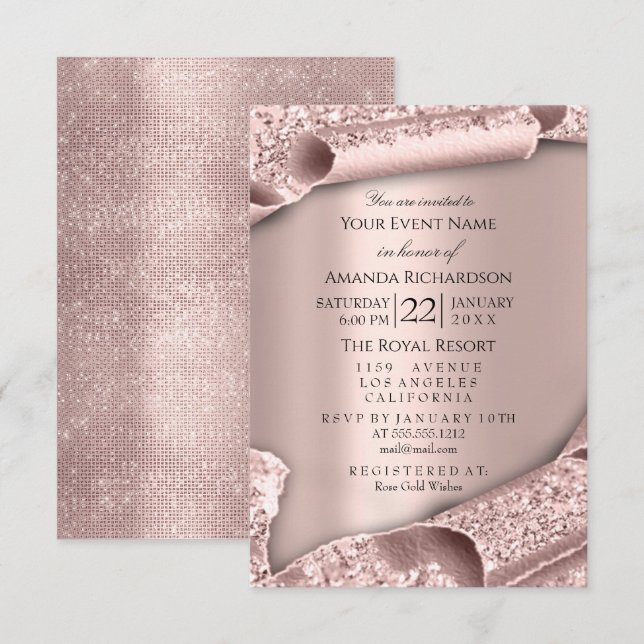 Sweet 16th Bridal Wedding 3D Rose Elegant Invitation (Front/Back)