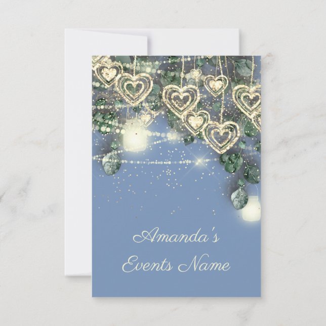 Sweet 16th Bride Rustic Wood Gold Blue Mint Hearts Invitation (Back)