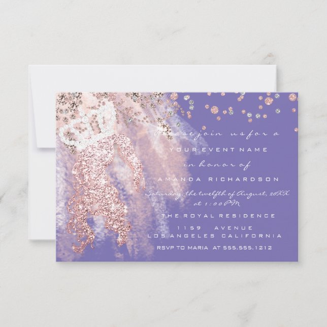 Sweet 16th Crown Bridal Shower Miss Rose Lavender Invitation (Front)