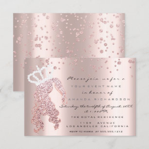 Sweet 16th Crown Princes Glitter Confetti Rose Invitation