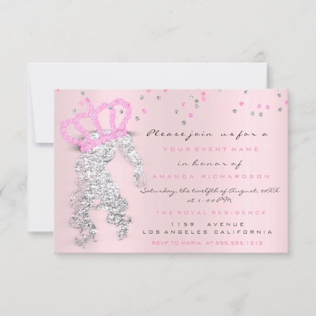 Sweet 16th Crown Princess Confetti Miss Pink Grey Invitation (Front)