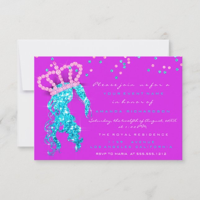 Sweet 16th Crown Princess Confetti Turquoise Blue Invitation (Front)