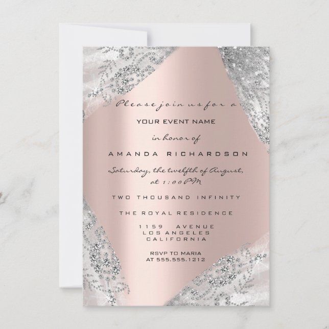 Sweet 16th Dress Spark Rose Silver Grey Diamond Invitation (Front)