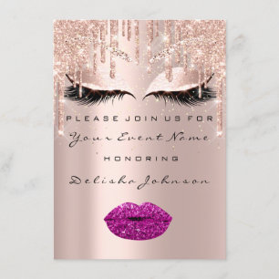 Sweet 16th Drips Glitter Bridal Makeup Purple Lips Invitation