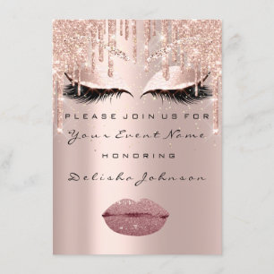 Sweet 16th Drips Glitter Bridal Makeup Rose Lips Invitation