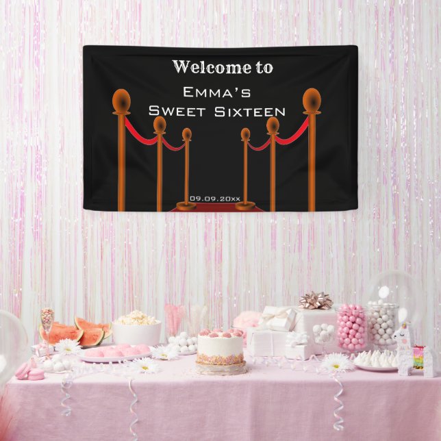  Sweet 16th Elegent Black & Red Carpet Birthday  Banner (Party)
