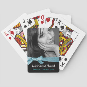 Sweet 16th Girly Aqua Ribbon Birthday Keepsake Bic Playing Cards